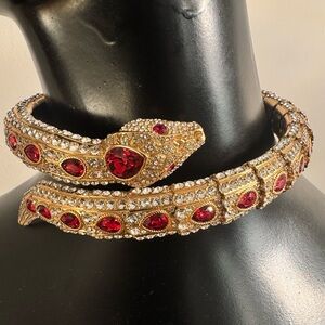 Gucci Snake Crystal Wrap Necklace Ruby Red Gold Tone Rare